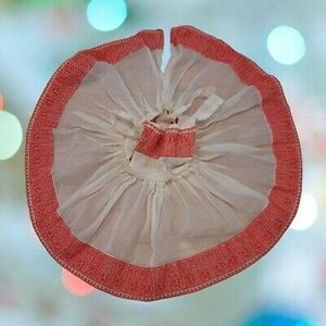 Vtg Baby/Toddler Pinafore/Apron Dress Overlay Sheer White/Red FULL CIRCLE